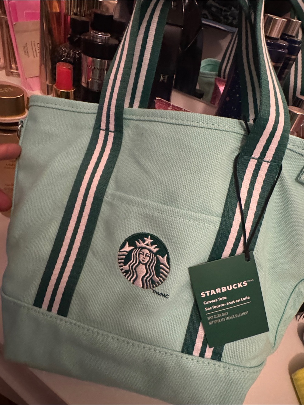 Starbucks Mint Canvas Tote with Dark Green & White Straps